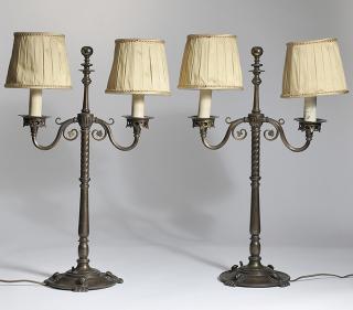 Appraisal: Pair of bronze Arts Crafts boudoir lamps Pair of bronze