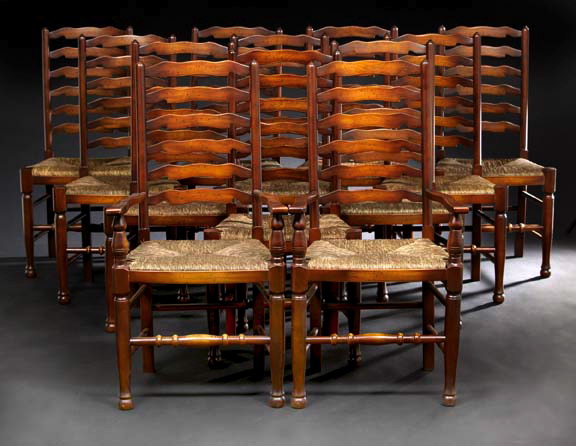 Appraisal: Suite of Twelve Country English Beechwood Ladderback Dining Chairs consisting