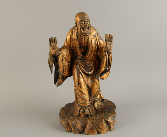 Appraisal: Sino-Tibetan Carved and Gilded Wood Figure of a Lohan H