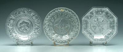 Appraisal: Three Sandwich glass dishes one octagonal Beehive and Thistle pattern