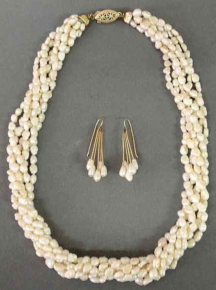 Appraisal: Freshwater pearl necklace six strand w g f clasp and