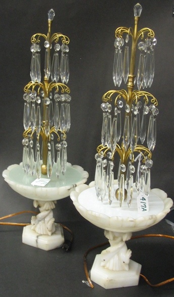 Appraisal: PAIR OF ALABASTER FOUNTAIN LAMPS the bases forming pools below