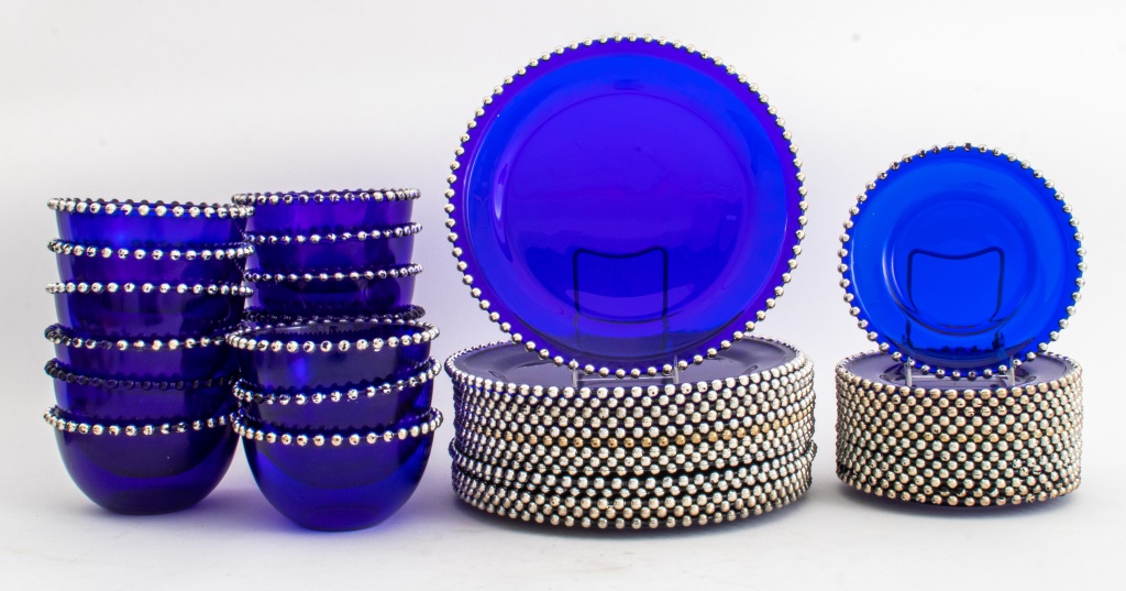 Appraisal: BLUE GLASS DINING SERVICE SET Blue glass dining service with