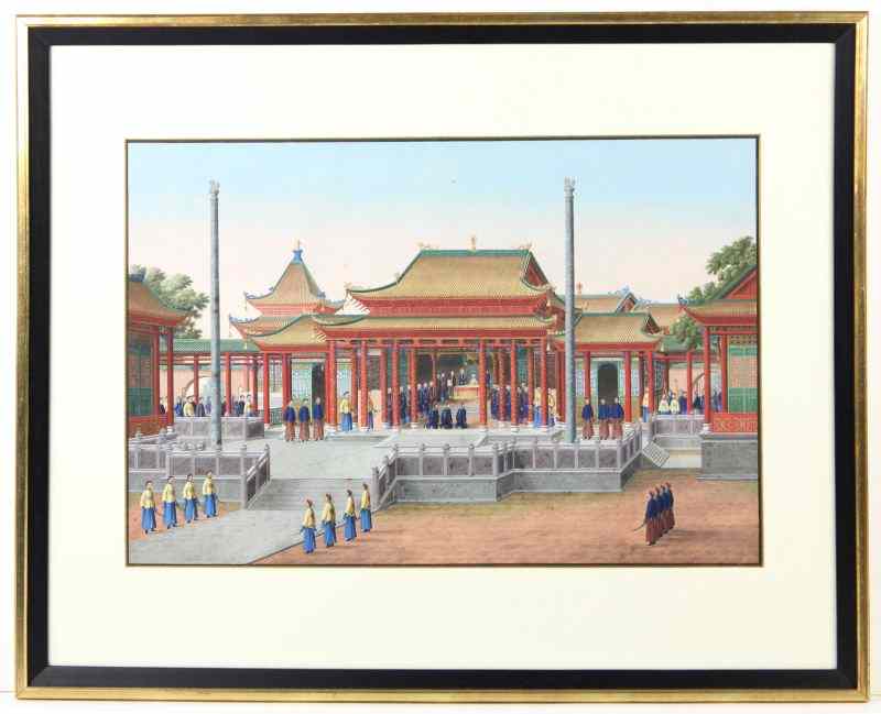 Appraisal: Chinese Export Painting circa gouache colorful scene showing the emperor