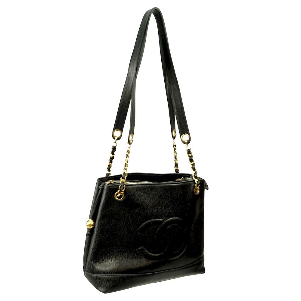 Appraisal: Chanel Bag Chanel Black Leather Vintage Shoulder Tote with Front