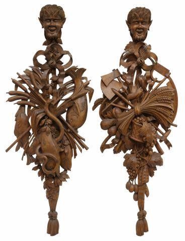 Appraisal: lot of Continental carved wood architectural wall hangings satyr mask