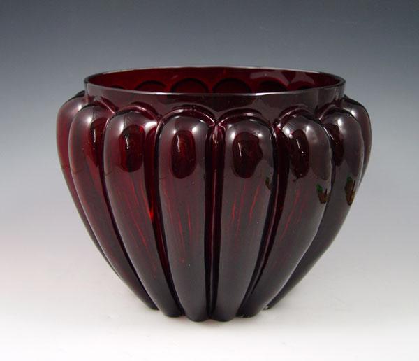 Appraisal: STEUBEN SELENIUM RED VASE Melon ribbed form '' h x