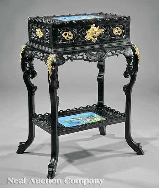 Appraisal: A Fine French Ebonized Gilt Bronze-Mounted and Porcelain Jardini re