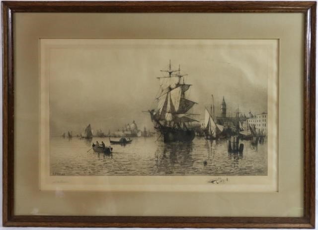 Appraisal: LEMUEL D ELDRED - FAIRHAVEN FRAMEDETCHING DEPICTING VENICE HARBOR SIGNED