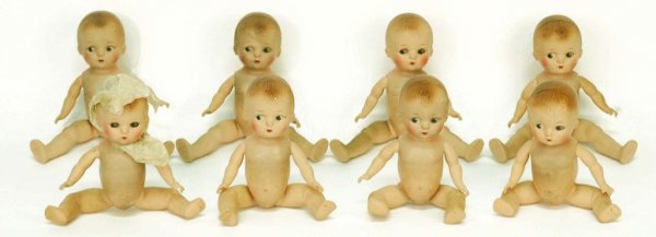 Appraisal: Eight Dionne Quintuplet dolls Molded faces with handpainted features Illegible