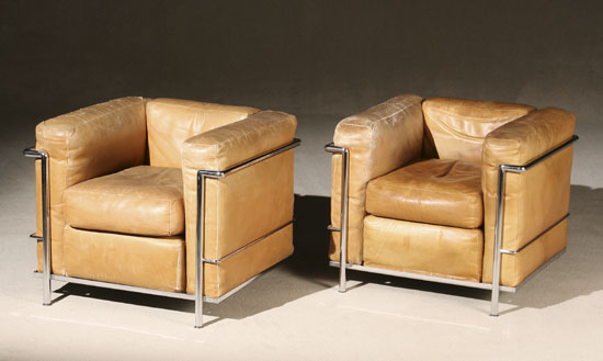 Appraisal: Pair of Le Corbusier 'LC ' Chromed Metal and Leather