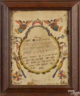 Appraisal: Southeastern Pennsylvania ink and watercolor fraktur dated with a central