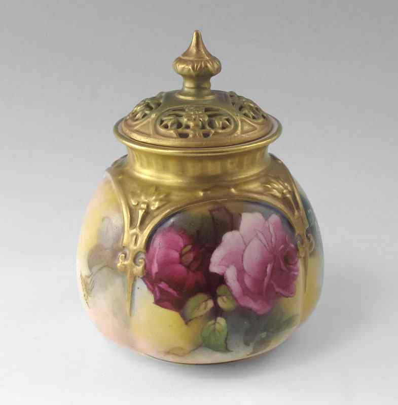 Appraisal: ROYAL WORCESTER POTPOURRI VASE CA Model number Parcel gilt lobed