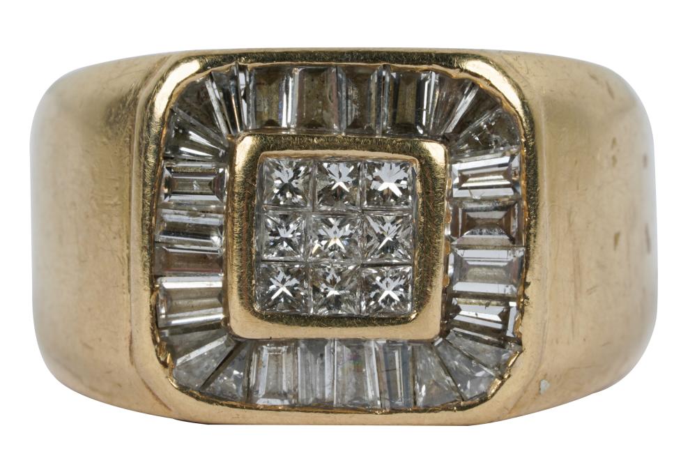 Appraisal: KARAT YELLOW GOLD DIAMOND RINGcontaining nine square modified brilliant cut