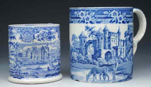 Appraisal: A BLUE TRANSFER TANKARD 'Kilburn Castle Loch Awe' and a