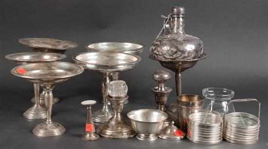 Appraisal: Assorted weighted silver table articles etc including silver-mounted glass table