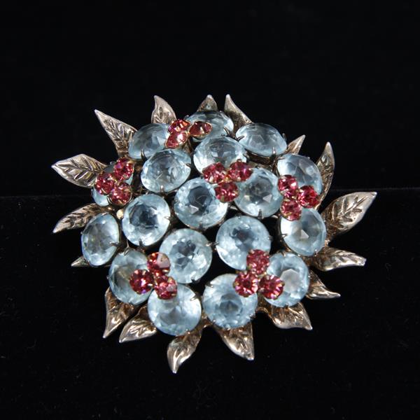 Appraisal: Hattie Carnegie Sterling Silver Aquamarine Floral Bouquet Nosegay Brooch Pin