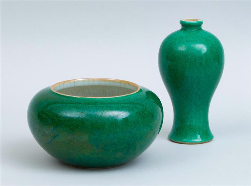 Appraisal: CHINESE GREEN CRACKLE-GLAZED PORCELAIN VASE AND A GREEN CRACKLE-GLAZED PORCELAIN