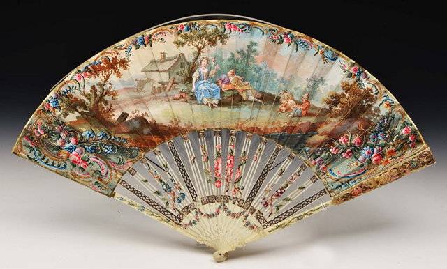 Appraisal: A FRENCH IVORY AND PAINTED FAN with country scene after