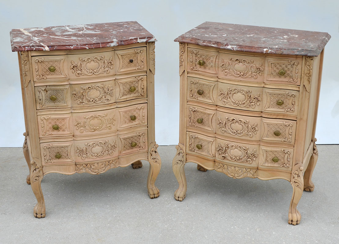 Appraisal: PAIR CARVED MARBLE TOP BEDSIDE COMMODES Early to mid th