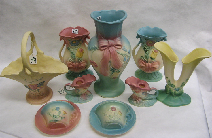 Appraisal: NINE AMERICAN HULL ART POTTERY PIECES vases of various patterns