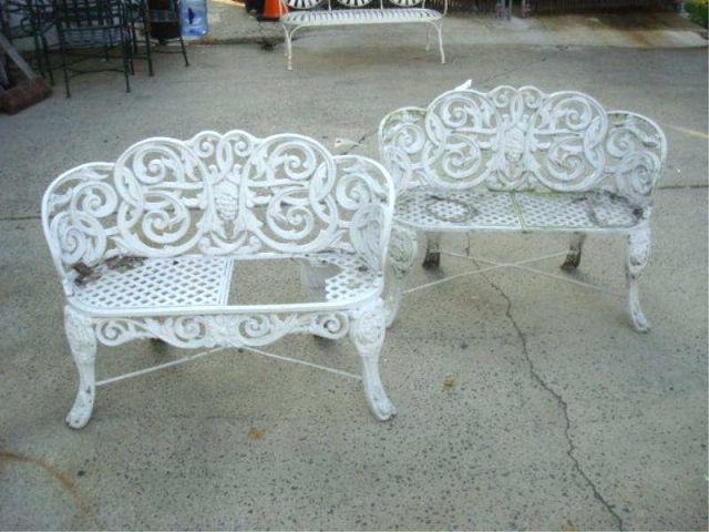 Appraisal: Pair of Iron Outdoor Benches Seat as is on one