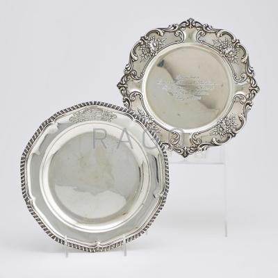 Appraisal: TWO STERLING PRESENTATION SALVERS Inscribed Presented to E F Shandbacher