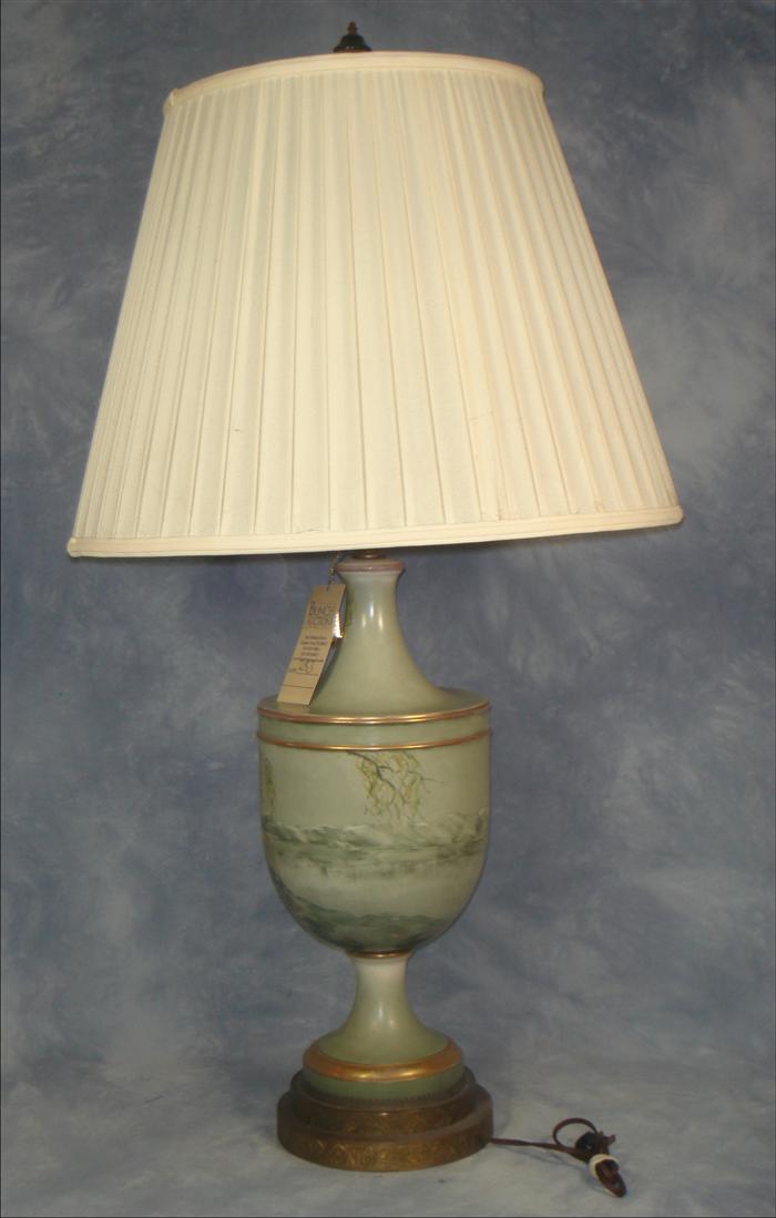 Appraisal: Hand painted porcelain table lamp with mountain lake landscape h