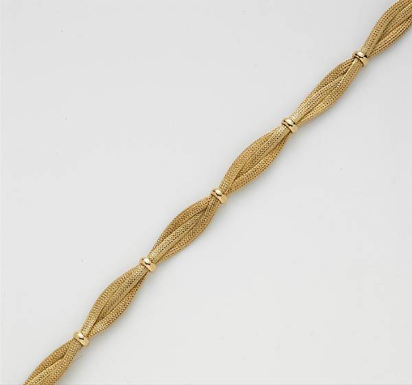 Appraisal: An eighteen karat gold braided necklace weighing approximately grams length