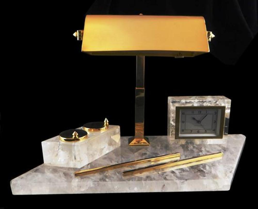 Appraisal: Brazilian Rock crystal and bronze desk set c French deco