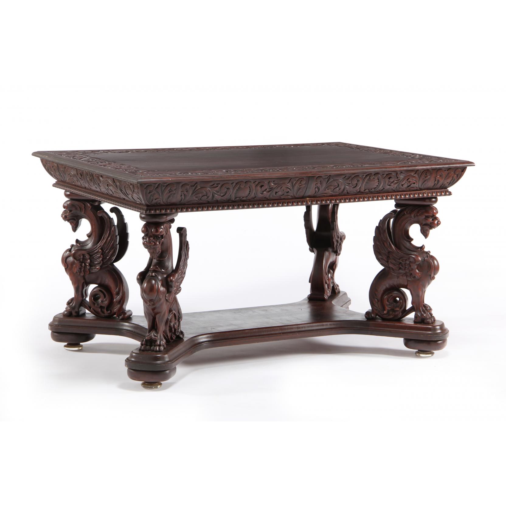 Appraisal: R J Horner Library Table late th century unmarked mahogany