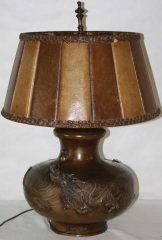 Appraisal: LATE TH CENTURY JAPANESE BRONZE LAMP MEIJI PERIOD RAISED DRAGON