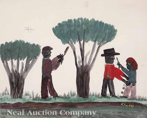 Appraisal: Clementine Hunter American Louisiana - Fightin' oil on paper signed