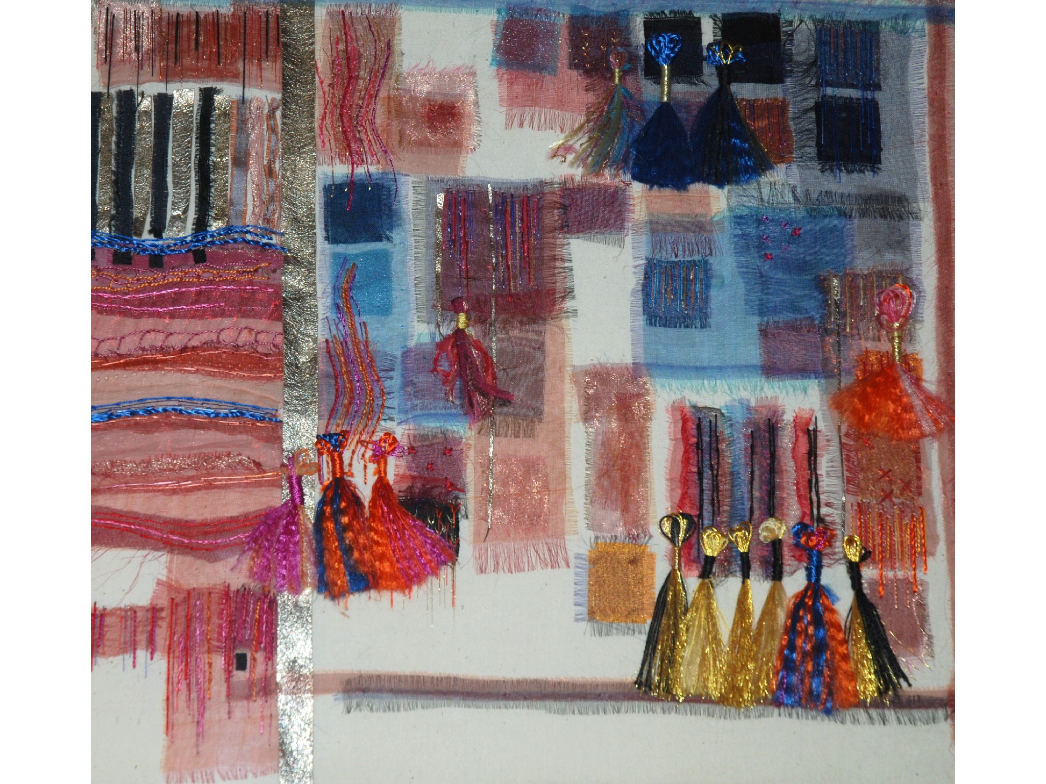 Appraisal: A RENNIE Abstract fabric and thread collage