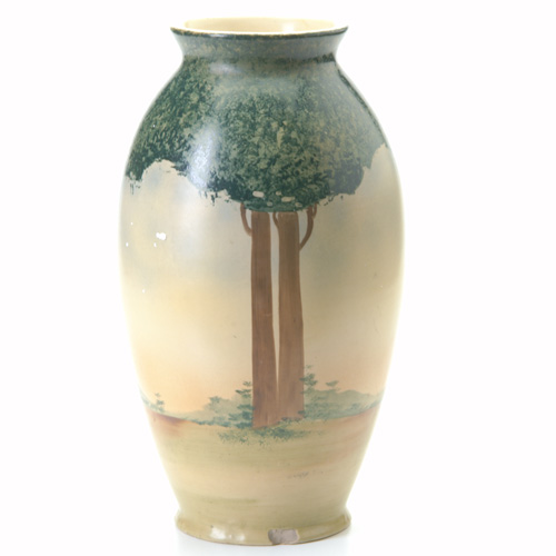 Appraisal: ROSEVILLE Unusual Decorated Pauleo ovoid vase painted with tall trees