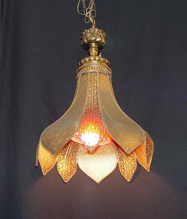 Appraisal: PIERCED BRASS HANGING LIGHT MOSQUE LAMP Central single light with