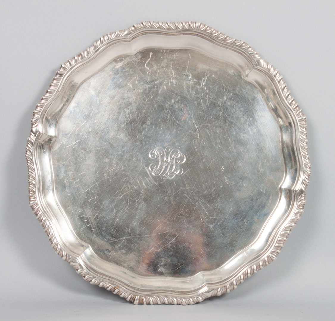 Appraisal: Currier Roby sterling silver platter with scalloped gadroon edge New