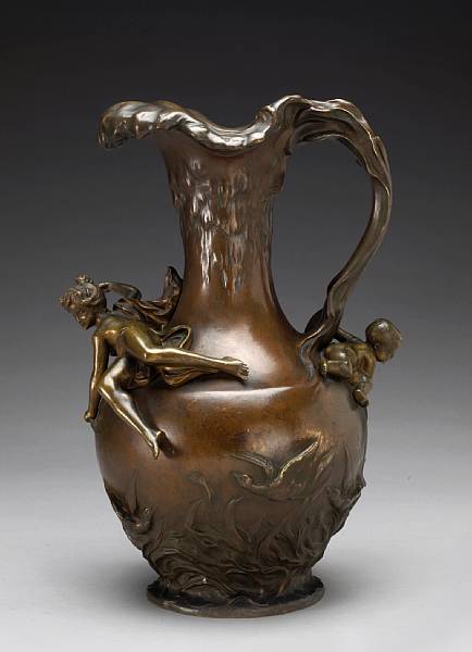 Appraisal: A French patinated bronze figural ewer cast after a model