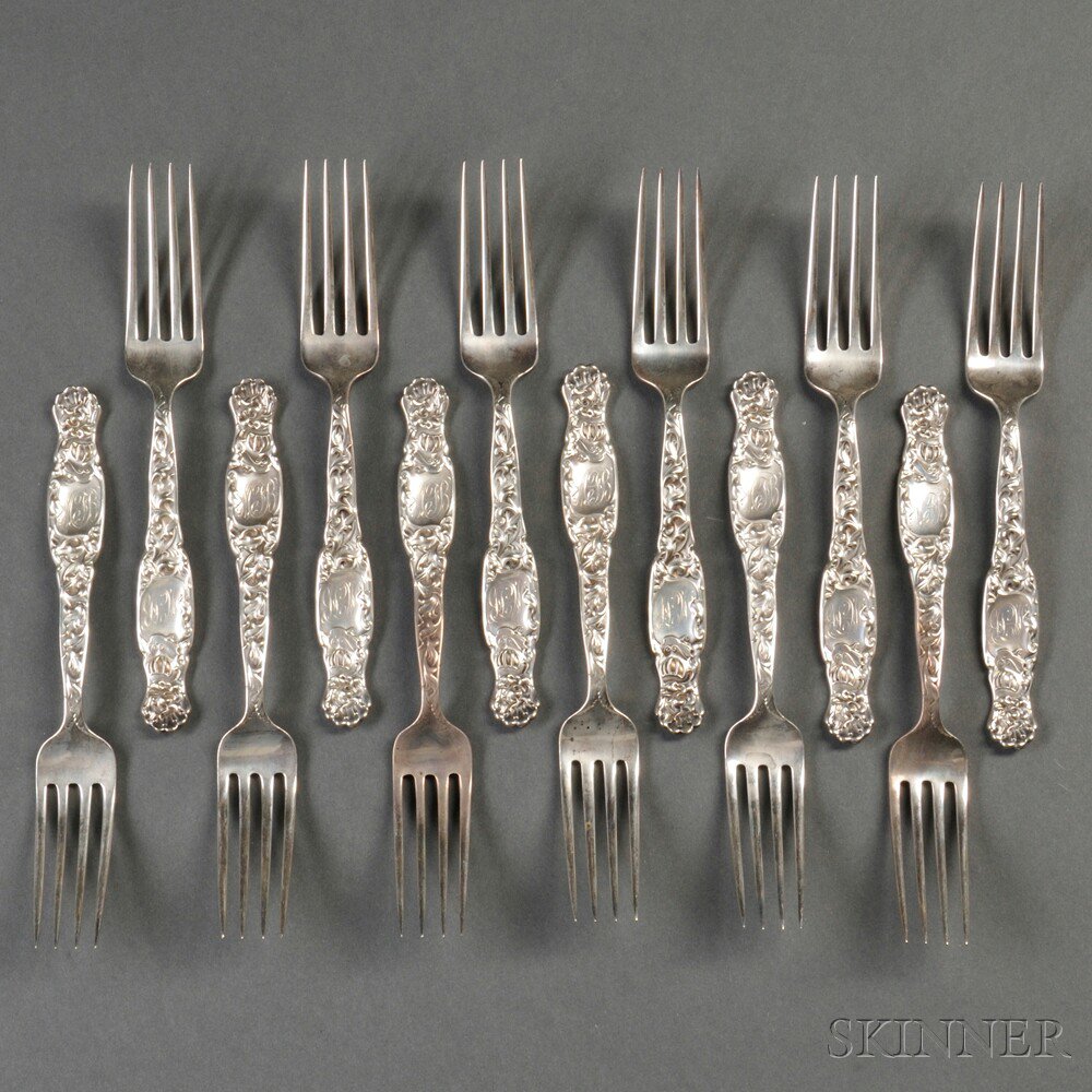 Appraisal: Twelve Whiting Heraldic Pattern Sterling Silver Forks New York late