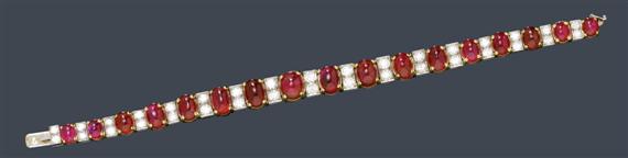 Appraisal: RUBY AND DIAMOND BRACELET France ca Platinum und yellow gold