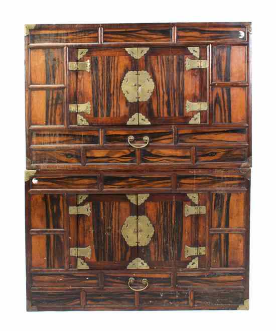 Appraisal: A Pair of Brass Mounted Tansu Chests each with a