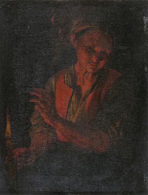 Appraisal: Continental School th Century Craftsman by candlelight Oil on panel