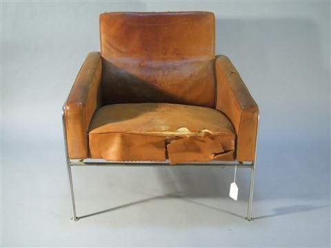 Appraisal: ARNE JACOBSEN STYLE STEEL - LEATHER ARMCHAIR Mid th century