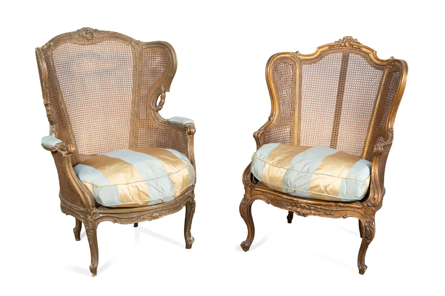 Appraisal: TWO LOUIS XV STYLE GILT PAINTED CANED BERGERES Two French