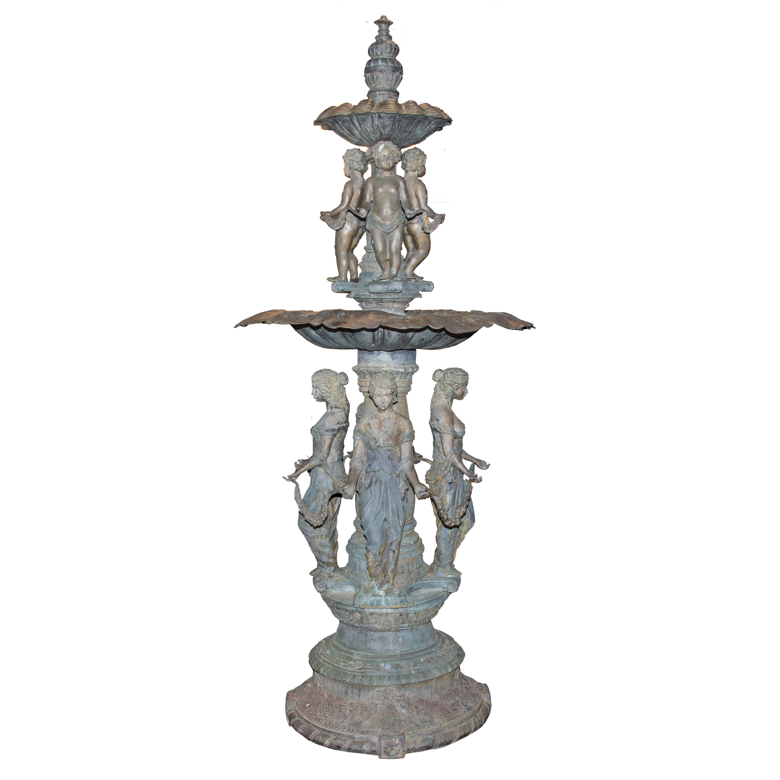 Appraisal: LARGE CLASSICAL STYLE BRONZE FIGURAL FOUNTAIN Fountain head over spill