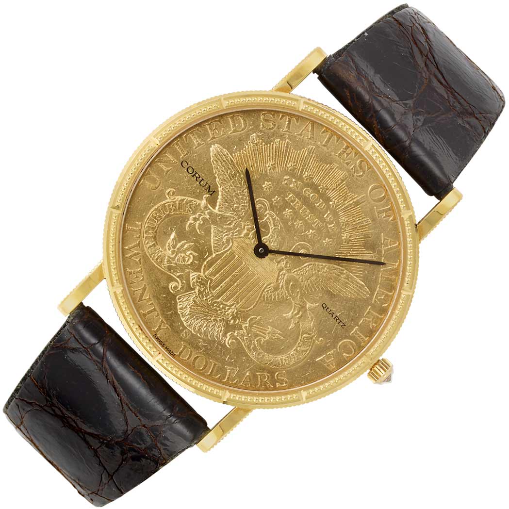 Appraisal: Gentleman's Gold and U S Twenty Dollar Gold Coin Wristwatch