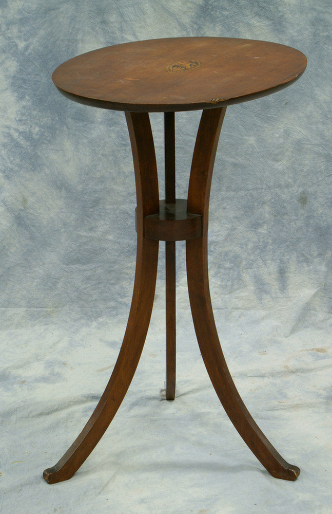 Appraisal: Oval cherry candlestand with shell inlaid top scrolled leg base