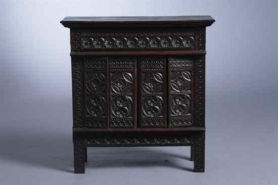 Appraisal: RENAISSANCE REVIVAL CARVED OAK DIMINUTIVE CABINET late th century Rectangular