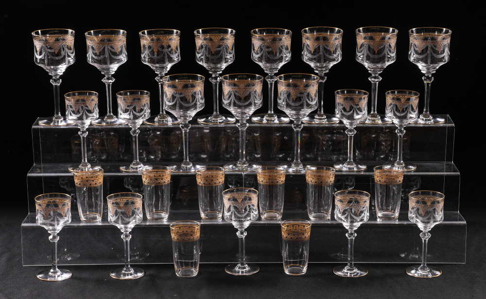 Appraisal: COLLECTION OF ETCHED AND GILT DECORATED STEMWARE An assembled collection