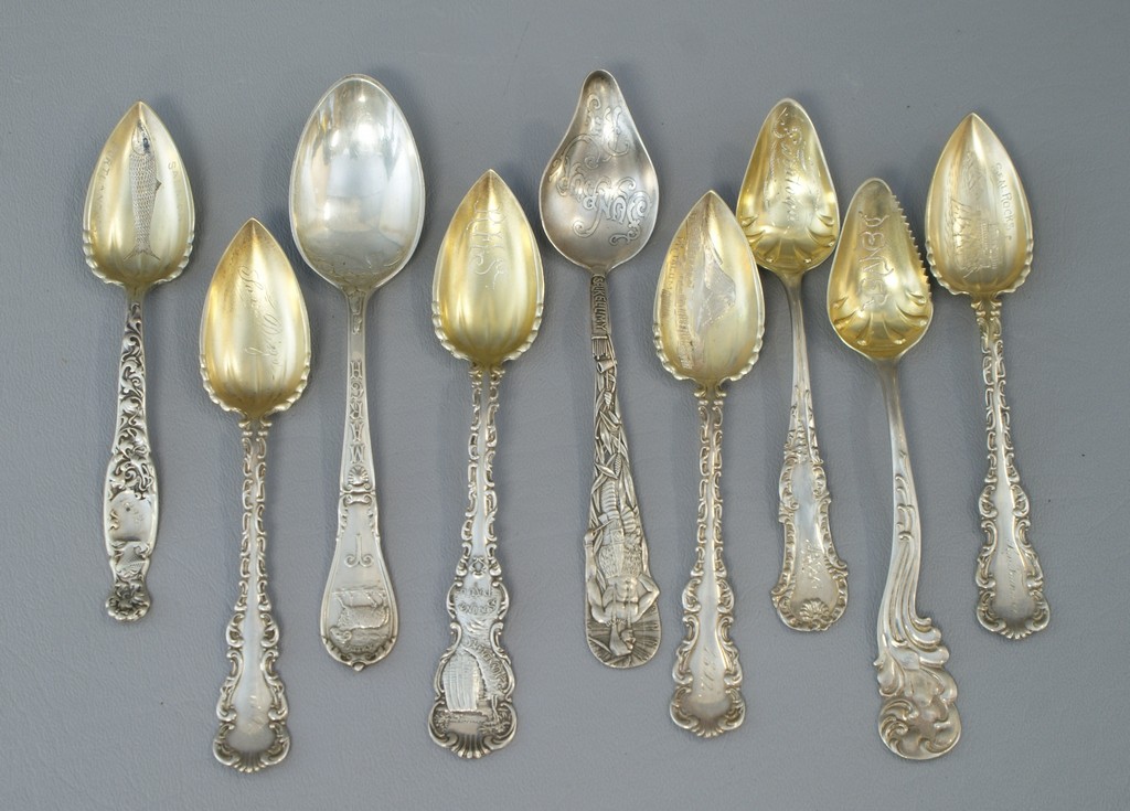 Appraisal: sterling silver souvenir citrus tea spoons mostly by Whiting TO